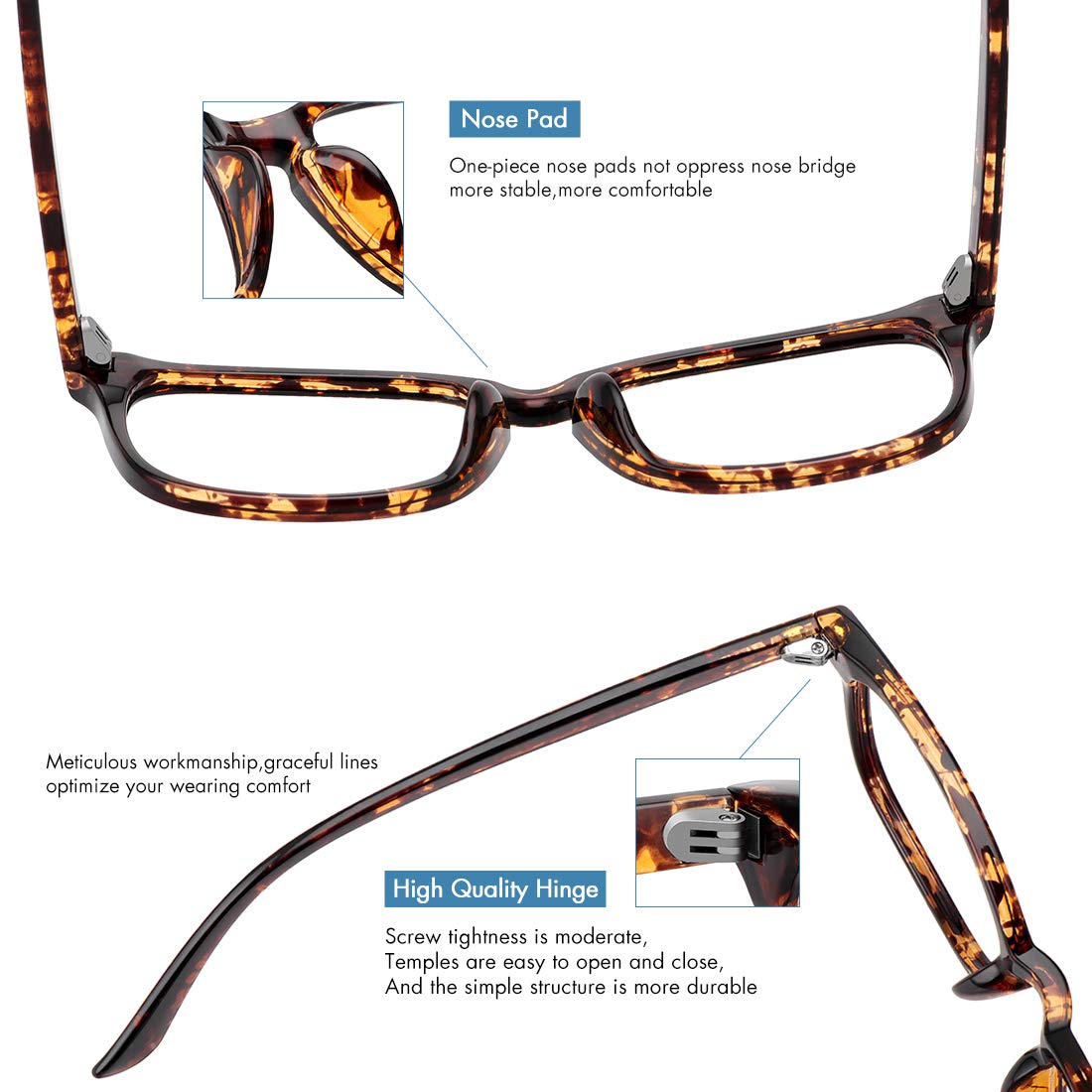 MEETSUN Blue Light Blocking Glasses, Anti Eye Strain Headache (Sleep Better),Computer Reading Glasses UV400 Transparent Lens (Black+Leopard+Tortoise, 53)