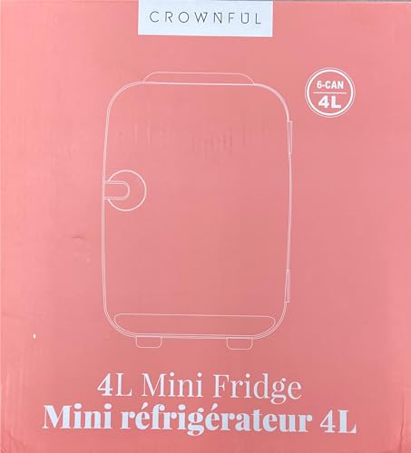 CROWNFUL Mini Fridge, 4 Liter/6 Can Portable Cooler and Warmer Personal Fridge for Skin Care, Cosmetics, Food,Great for Bedroom, Office, Car, Dorm, ETL Listed (Black)