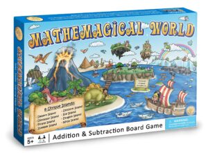 mathemagical world - addition & subtraction math board game for kids, 2-4 players, ages 5+ and perfect for homeschool, kindergarten, pre-k, and gifted & talented prep