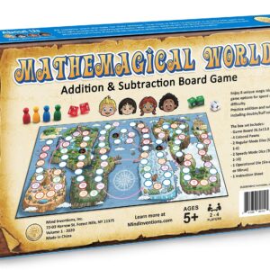 Mathemagical World - Addition & Subtraction Math Board Game for Kids, 2-4 players, Ages 5+ and Perfect for Homeschool, Kindergarten, Pre-k, and Gifted & Talented Prep