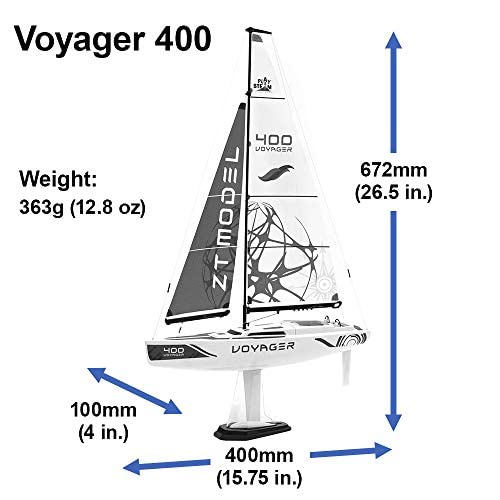 PLAYSTEM Voyager 400 RC Controlled Wind Powered Sailboat in Blue - 26" Tall