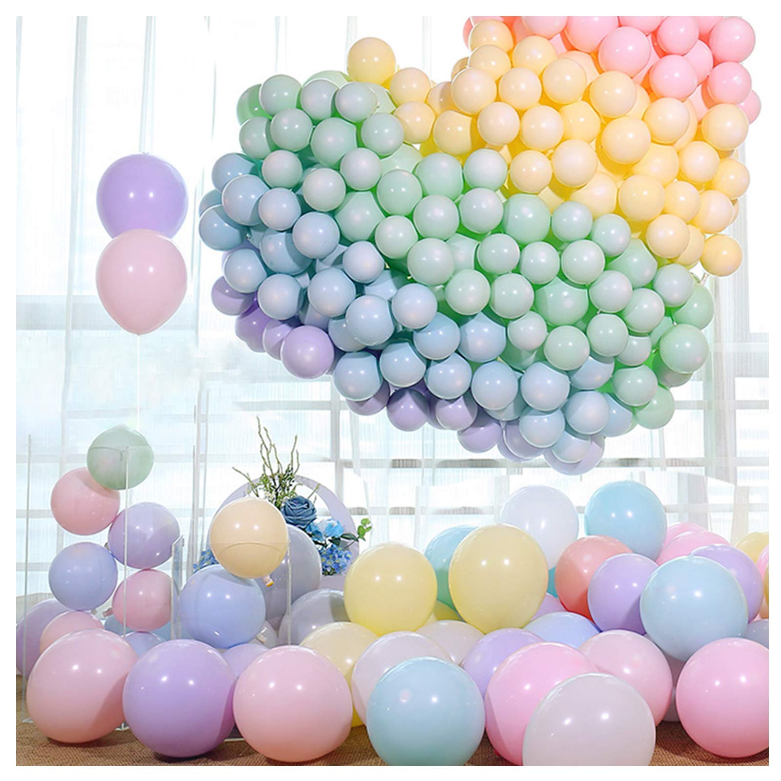 Latex Balloons Macaron Rainbow Party Balloons Thicken Round 5 Inch Glossy Helium Candy Pastel Balloons for Birthday Wedding Engagement Anniversary Christmas Festival Party Decorations 200 Pack