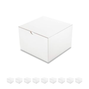 packqueen white gift boxes 10 pack 6x6x4 inches, small gift boxes with lids, bridesmaid proposal boxes for wedding, party, light weight gifts (glossy white, grain texture)