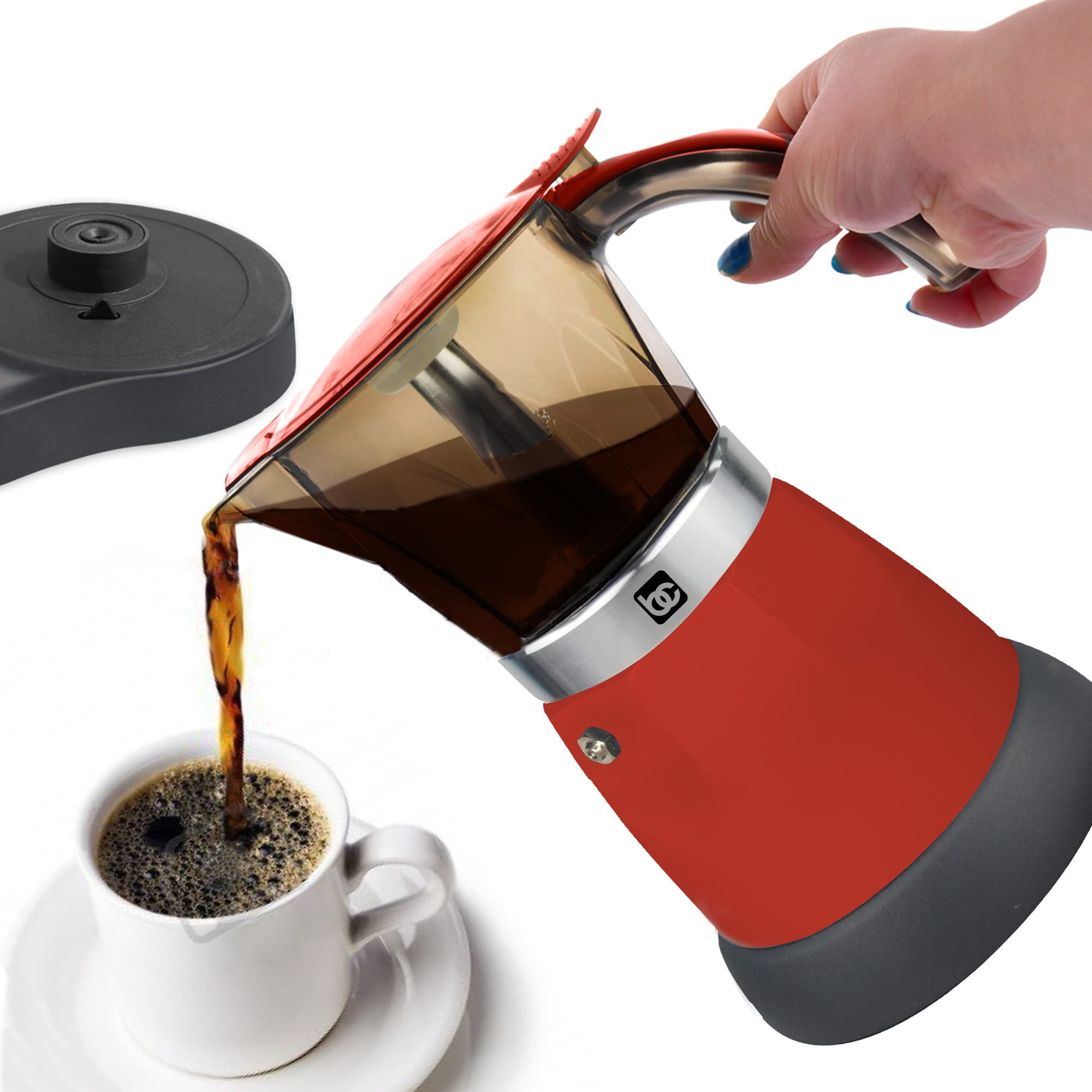 Bene Casa Red Portable Electric Espresso Maker 3 or 6 Cups/Cafetera Roja Portable Electrica Espresso de 3 o 6 Tasas