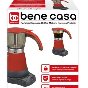 Bene Casa Red Portable Electric Espresso Maker 3 or 6 Cups/Cafetera Roja Portable Electrica Espresso de 3 o 6 Tasas