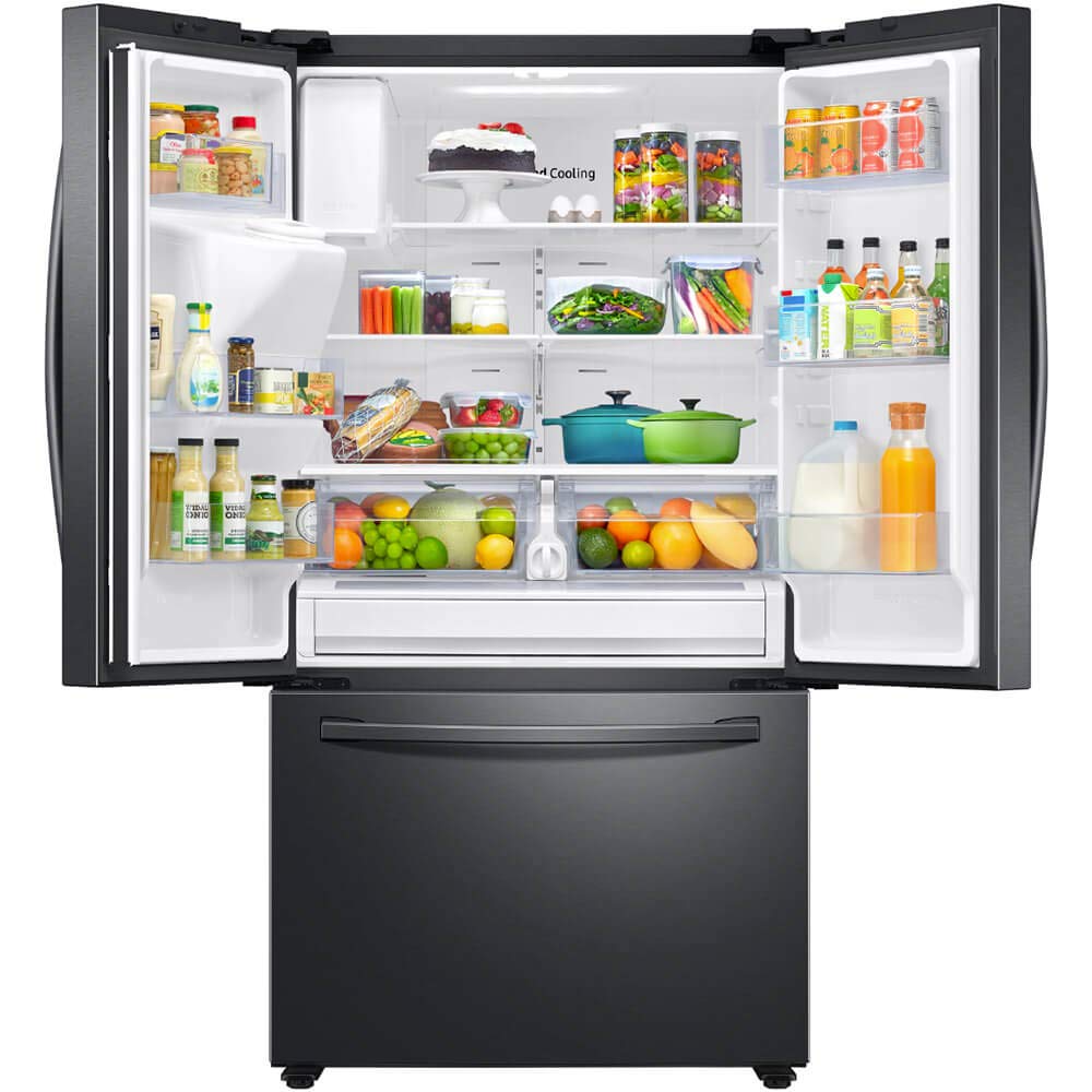 SAMSUNG RF27T5201SG 27 cu. ft. Large Capacity 3-Door French Door Refrigerator with External Water & Ice Dispenser in Black Stainless Steel