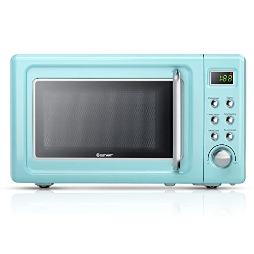 ARLIME Small Microwave, 0.7Cu.ft 700 Watt Countertop Microwave with 5 Micro Power Defrost & Auto Cooking Function, Stainless Steel Interior, LED Display, Retro Microwave for Kitchen, RV, Dorm (Green)