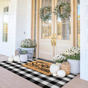 EARTHALL Buffalo Plaid Outdoor Rug 4'x 6', Cotton Hand-Woven Checkered Door Mat, Reversible Foldable Washable Outdoor Rug Stripe for Layered Door Mats Porch/Front Door