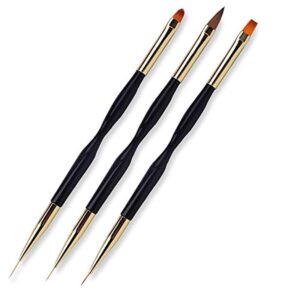 fulinjoy 3 pcs nail drawing pen, dual end nail art pen brush acrylic round flat painting drawing liner nail tools