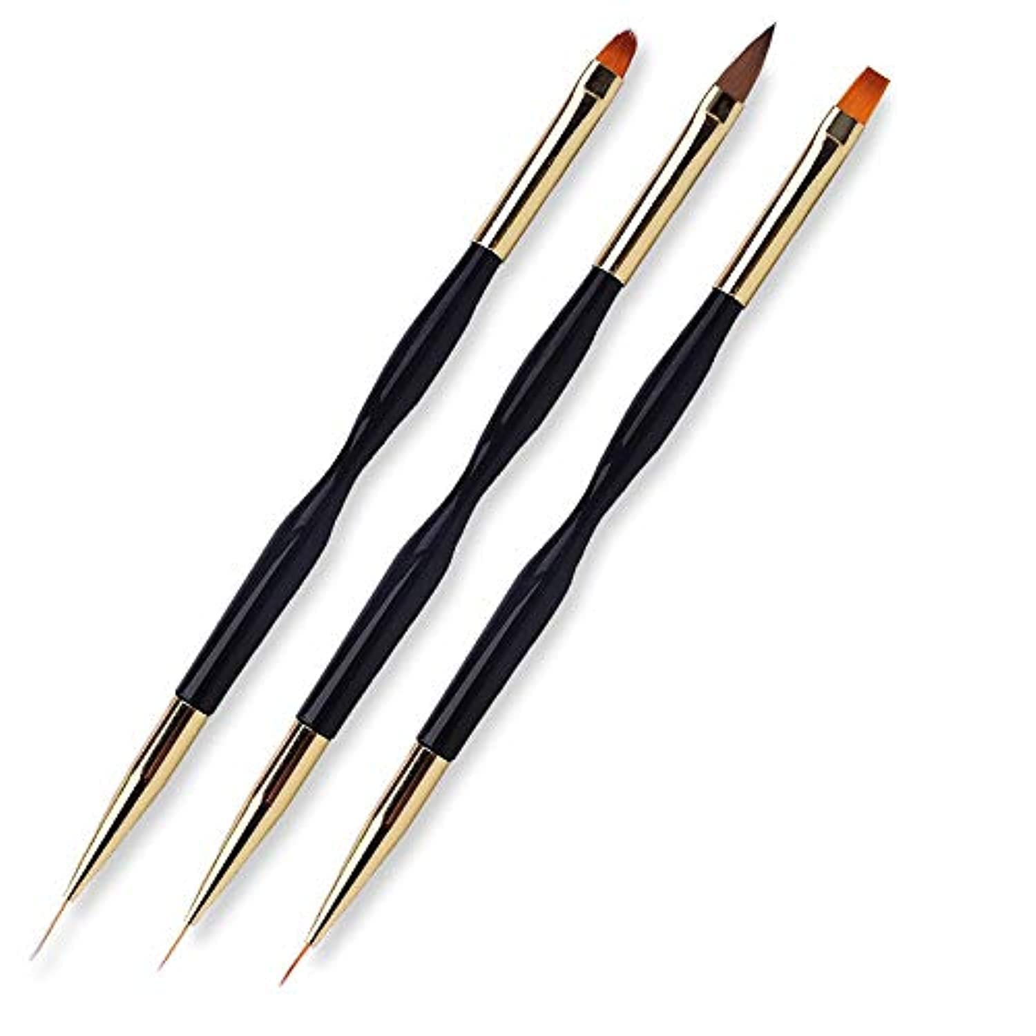 FULINJOY 3 Pcs Nail Drawing Pen, Dual End Nail Art Pen Brush Acrylic Round Flat Painting Drawing Liner Nail Tools