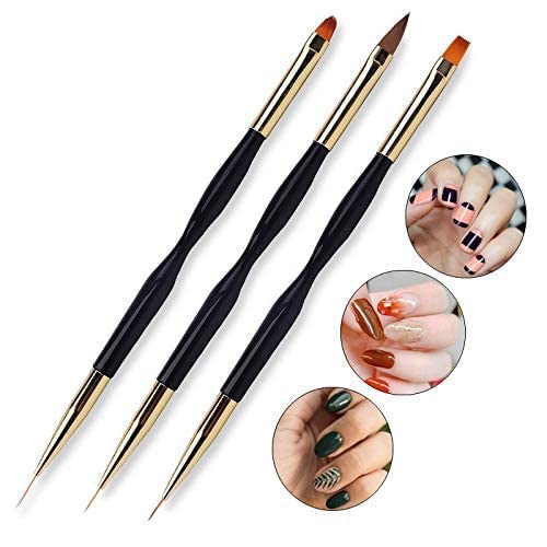 FULINJOY 3 Pcs Nail Drawing Pen, Dual End Nail Art Pen Brush Acrylic Round Flat Painting Drawing Liner Nail Tools