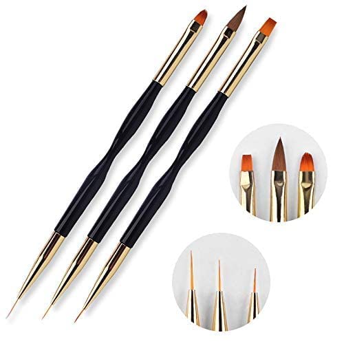 FULINJOY 3 Pcs Nail Drawing Pen, Dual End Nail Art Pen Brush Acrylic Round Flat Painting Drawing Liner Nail Tools