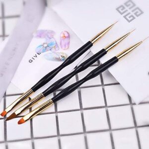 FULINJOY 3 Pcs Nail Drawing Pen, Dual End Nail Art Pen Brush Acrylic Round Flat Painting Drawing Liner Nail Tools