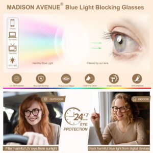 Madison Avenue Women Blue Light Glasses,Oversize, Anti Eyestrain & UV Protection Computer Eyeglasses (Tortoiseshell)