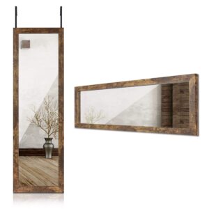 sunix wood full length mirror, 48" x 14" wall mirror with wood frame, full length door mirror, hanging mirror body mirror for bedroom, rustic frame