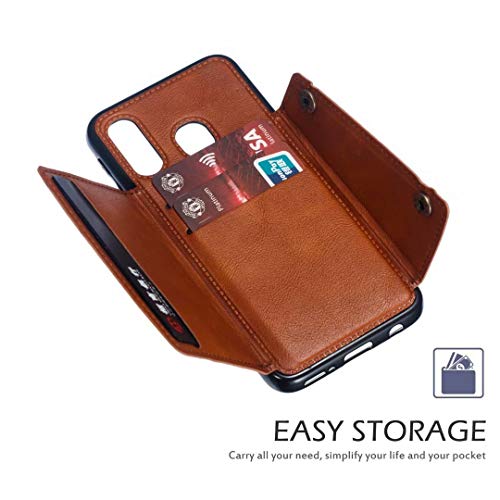 Smfu Case for Samsung Galaxy A40 Wallet Phone Case Leather Wallet Back Cover Folio Flip Card Holder Non-Slip Casewith ID Credit Card Slot Holder (3 Card Pockets) with Screen Protector (Brown)