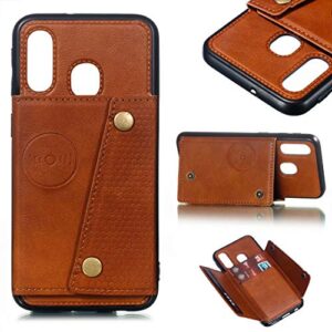 Smfu Case for Samsung Galaxy A40 Wallet Phone Case Leather Wallet Back Cover Folio Flip Card Holder Non-Slip Casewith ID Credit Card Slot Holder (3 Card Pockets) with Screen Protector (Brown)