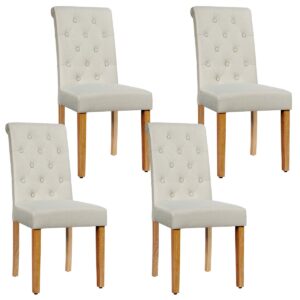 giantex upholstered accent dining chairs set of 4, dining side chairs w/adjustable anti-slip foot pads, high back, sturdy wood legs, high back tufted parsons chair for kitchen dining room (4, beige)