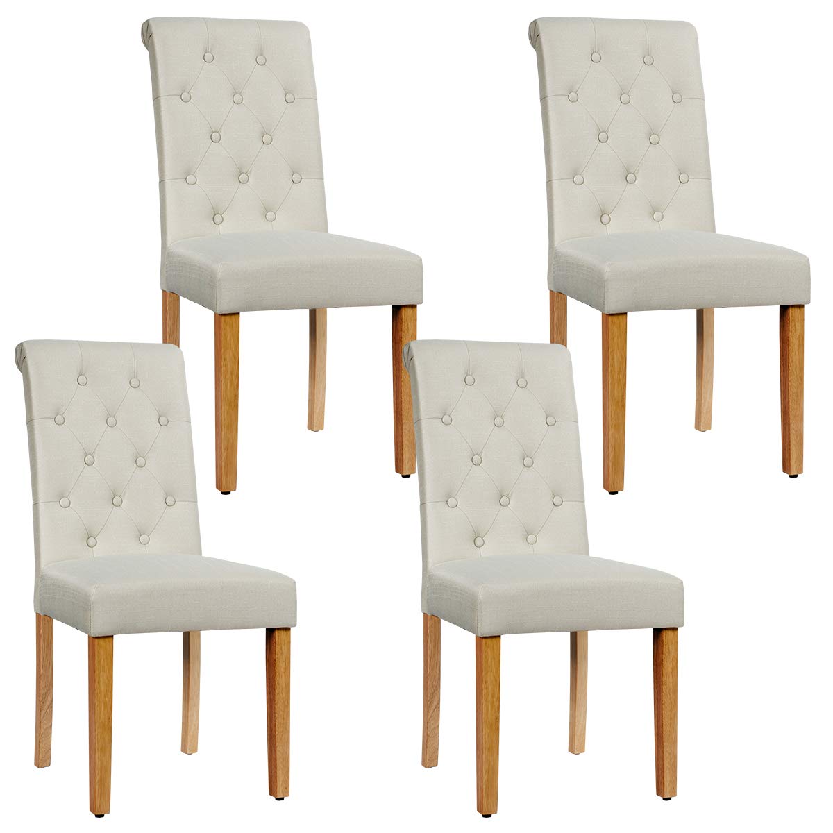 Giantex Upholstered Accent Dining Chairs Set of 4, Dining Side Chairs w/Adjustable Anti-Slip Foot Pads, High Back, Sturdy Wood Legs, High Back Tufted Parsons Chair for Kitchen Dining Room (4, Beige)