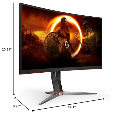 AOC C27G2Z 27" Curved Frameless Ultra-Fast Gaming Monitor, FHD 1080p, 0.5ms 240Hz, FreeSync, HDMI/DP/VGA, Height Adjustable, 3-Year Zero Dead Pixel Guarantee, Black, Xbox PS5 Switch