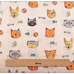 Hanjunzhao Cute Animals Cat Dog Fat Quarters Fabric Bundles 18 x 22 inch for Quilting Sewing Crafting