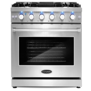 cosmo cos-epgr304 slide-in freestanding gas range with 5 sealed burners, cast iron grates, 4.5 cu. ft. capacity convection oven, 30 inch, stainless steel