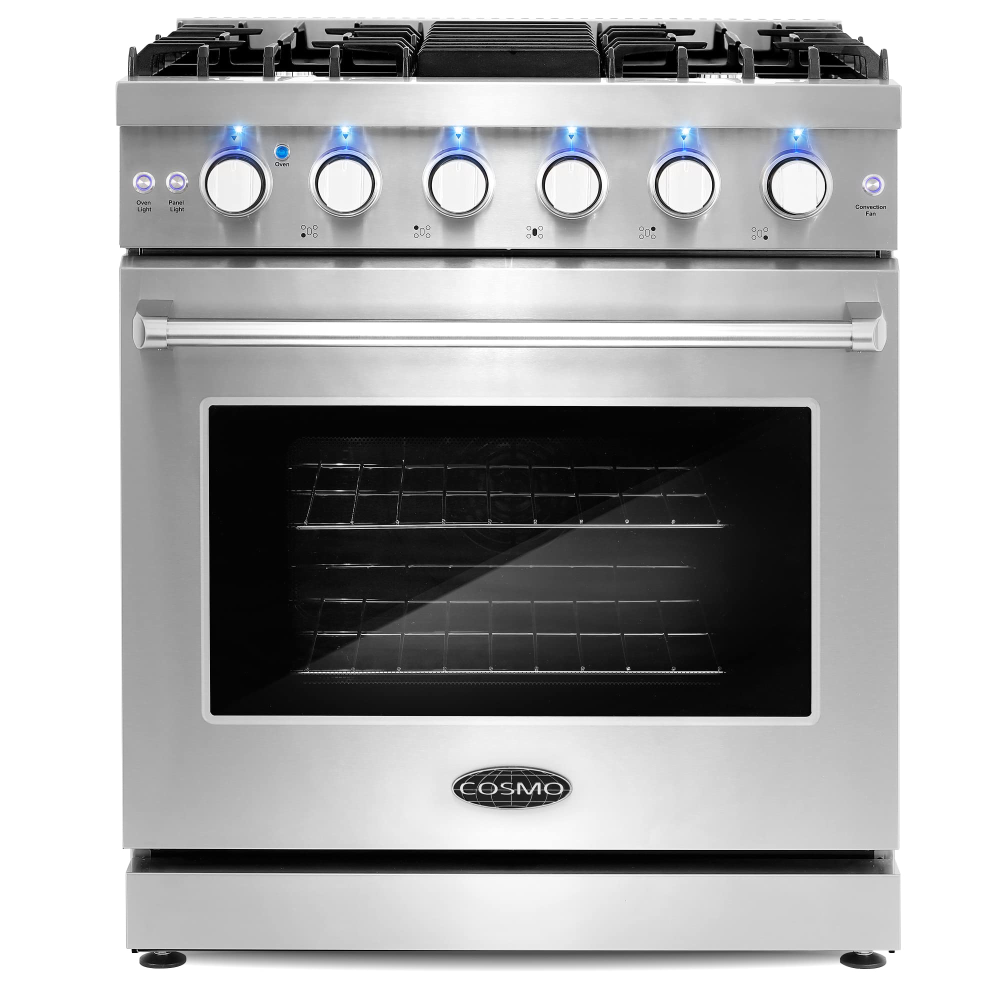 COSMO COS-EPGR304 Slide-in Freestanding Gas Range with 5 Sealed Burners, Cast Iron Grates, 4.5 cu. ft. Capacity Convection Oven, 30 inch, Stainless Steel