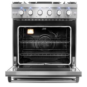 COSMO COS-EPGR304 Slide-in Freestanding Gas Range with 5 Sealed Burners, Cast Iron Grates, 4.5 cu. ft. Capacity Convection Oven, 30 inch, Stainless Steel