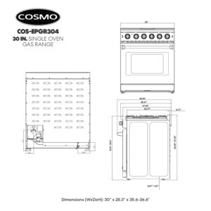 COSMO COS-EPGR304 Slide-in Freestanding Gas Range with 5 Sealed Burners, Cast Iron Grates, 4.5 cu. ft. Capacity Convection Oven, 30 inch, Stainless Steel