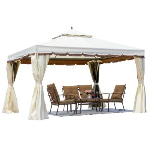 Erommy 10' x 12' Outdoor Canopy Gazebo, Double Roof Patio Gazebo Steel Frame with Netting and Shade Curtains for Garden, Patio, Party Canopy, Cream