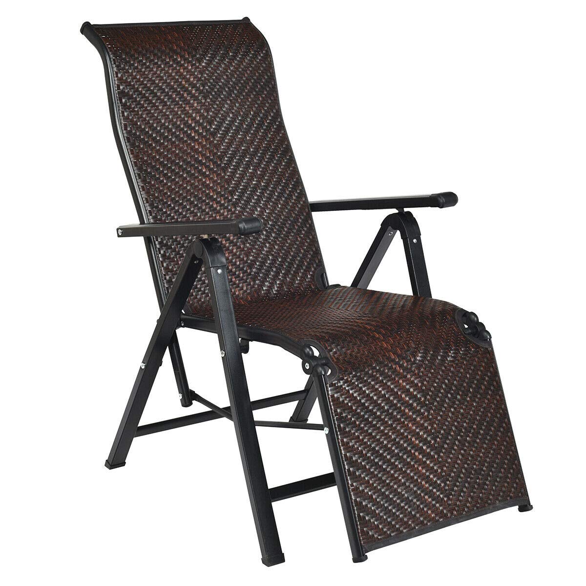 Outdoor PE Rattan Folding Lounge Chair Chaise Lounge Reclining Chair Ergonomic Adjustable Backrest Position Solid Steel Frame Construction Ideal for Patio Beach Balcony Backyard Pool Side Use