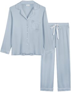 joyaria ladies winter button down/up pajama/pj set long sleeve long pants(dusty blue, medium)