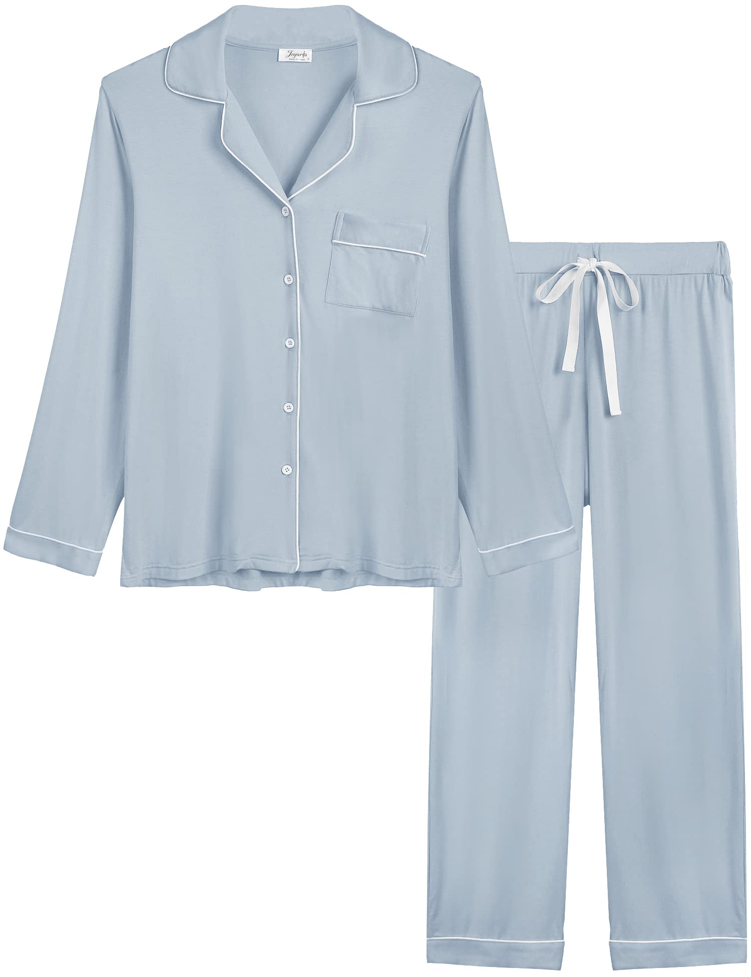 Joyaria Ladies Winter Button Down/Up Pajama/Pj Set Long Sleeve Long Pants(Dusty Blue, Medium)