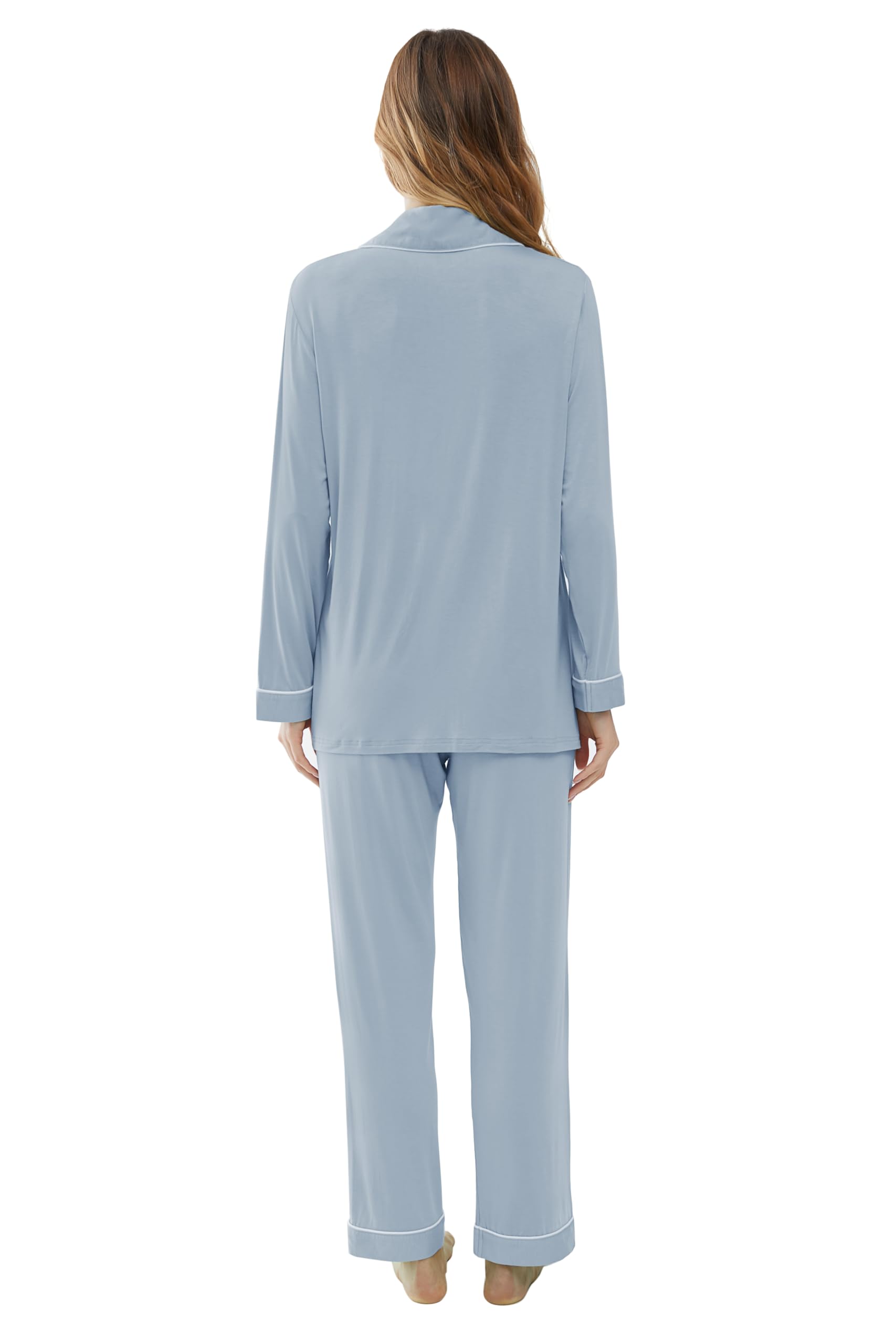 Joyaria Ladies Winter Button Down/Up Pajama/Pj Set Long Sleeve Long Pants(Dusty Blue, Medium)