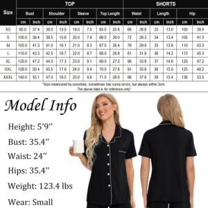 SWOMOG Womens Button Down Pajamas Set Short Sleeve Sleepwear Bride Soft Pj Lounge Sets XS-3XL Black XX-Large