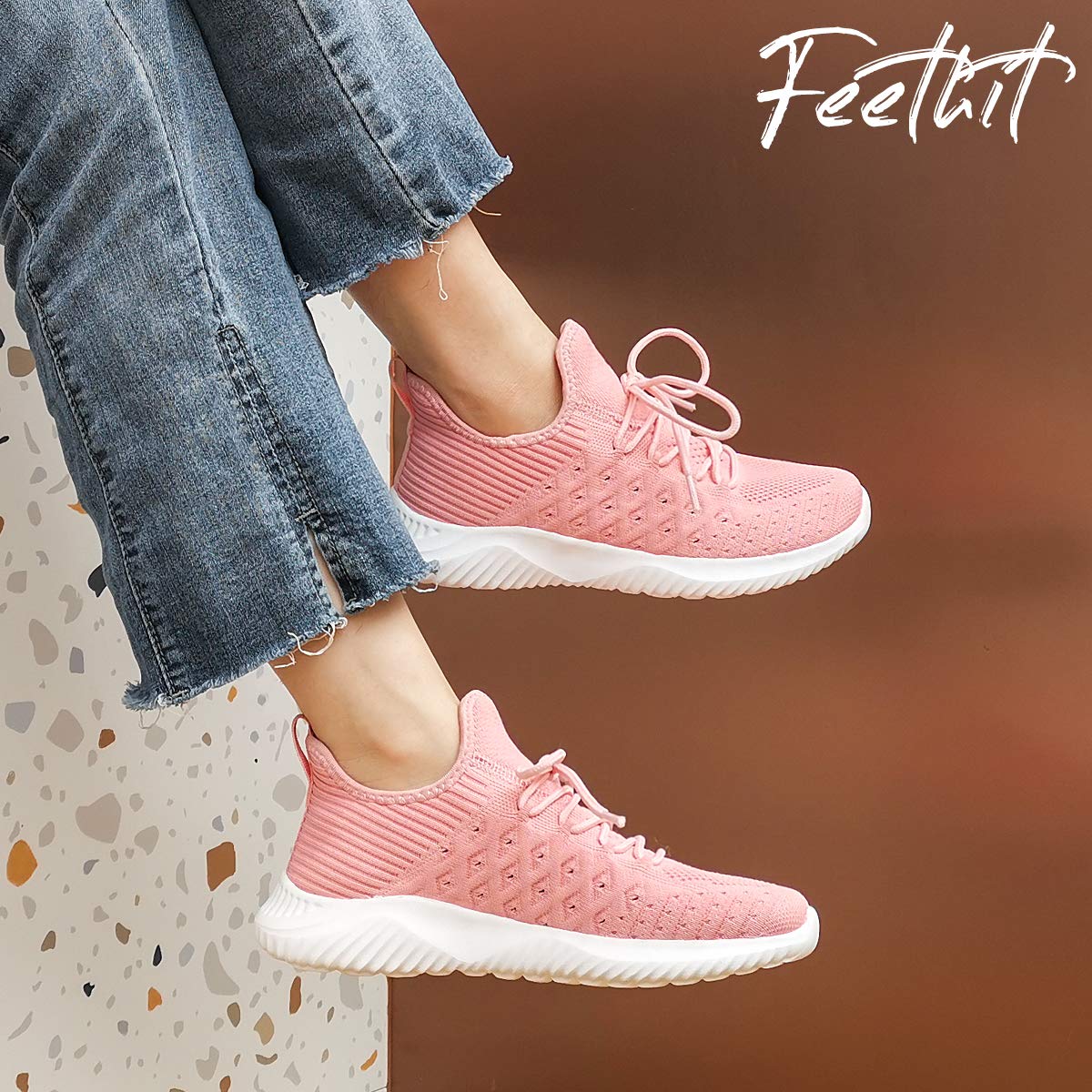 Feethit Womens Slip On Walking Shoes Non Slip Running Shoes Breathable Workout Shoes Lightweight Gym Sneakers Pink Size 9.5