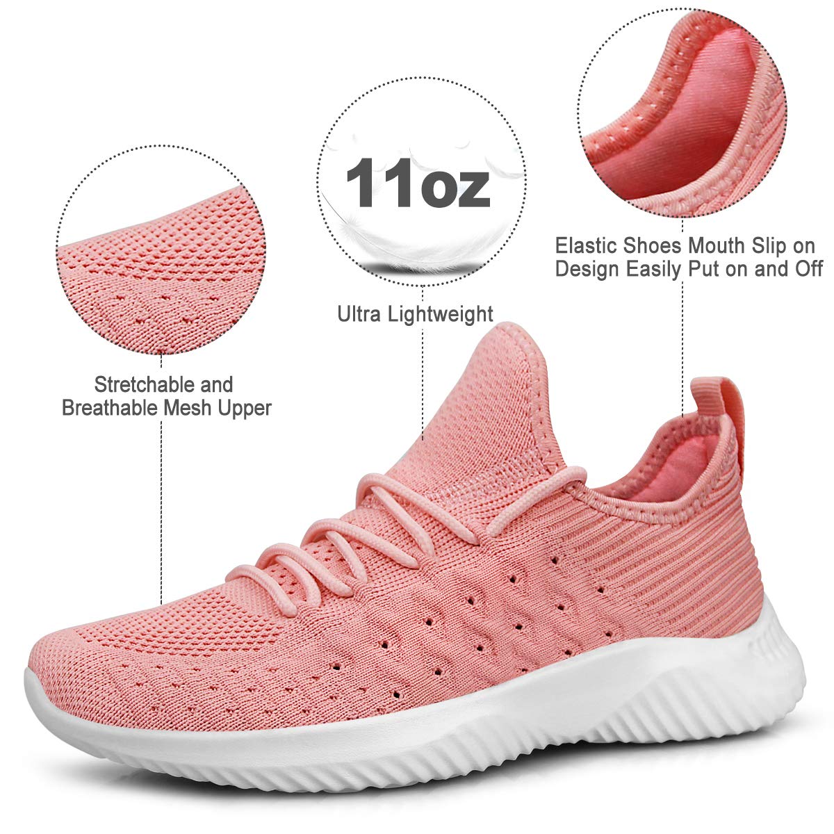 Feethit Womens Slip On Walking Shoes Non Slip Running Shoes Breathable Workout Shoes Lightweight Gym Sneakers Pink Size 9.5