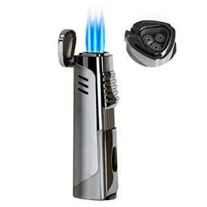 ronxs torch lighter, triple jet flame lighter with punch, refillable windproof pocket butane lighter, ideal gift for men father (butane gas not included)