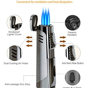 RONXS Torch Lighter, Triple Jet Flame Lighter with Punch, Refillable Windproof Pocket Butane Lighter, Ideal Gift for Men Father (Butane Gas Not Included)