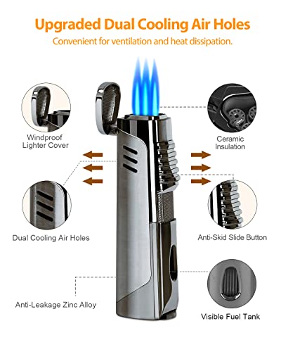 RONXS Torch Lighter, Triple Jet Flame Lighter with Punch, Refillable Windproof Pocket Butane Lighter, Ideal Gift for Men Father (Butane Gas Not Included)