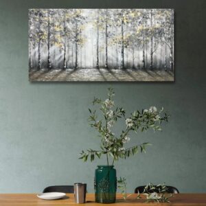 V-inspire art, 24x48 Inch Modern Impressionist Tree art 100% Hand Painted Canvas Wall art Oil Painting Large Paintings Gray Wall Decoration Acrylic Paint Knife Painting