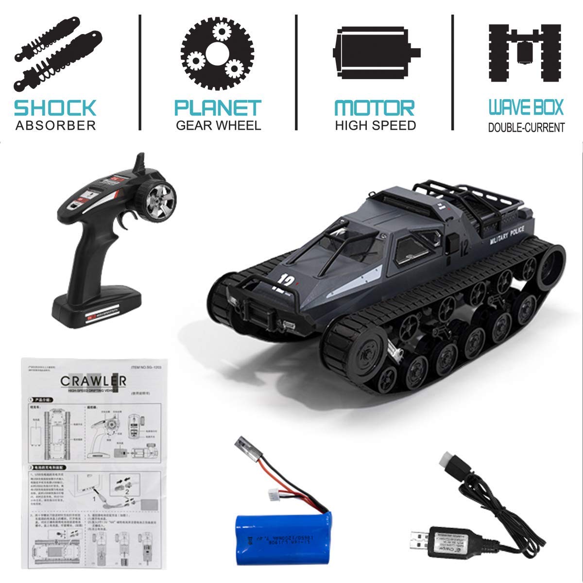 Mostop Remote Control Crawler High Speed Tank Off-Road 4WD RC Car 2.4 Ghz RC Army Truck 1/12 Drift Tank RC Tank for Kids Adults