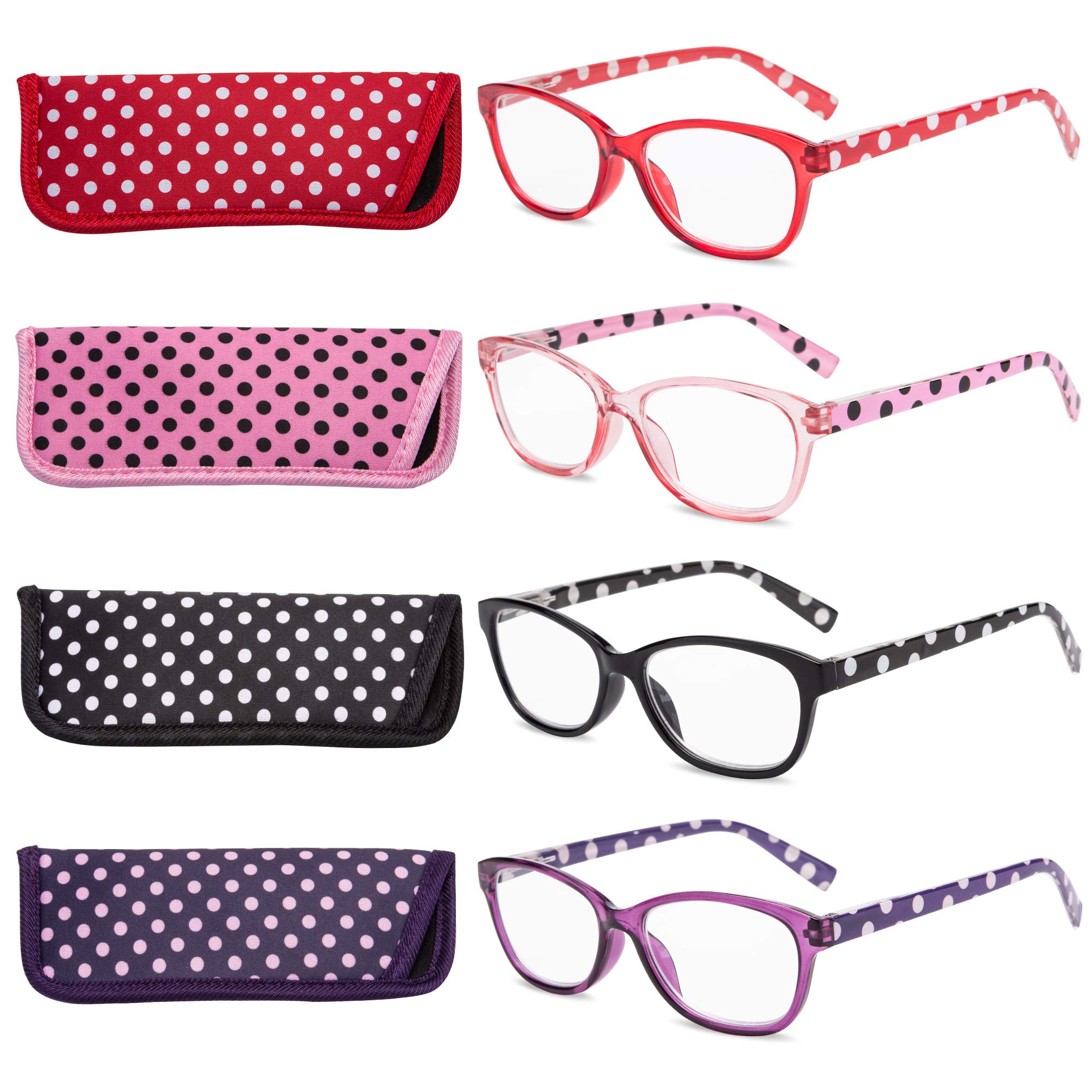 EYEGUARD Polka Dots Fashion Ladies Reading Glasses 4 Pairs Spring Hinge Readers for Women