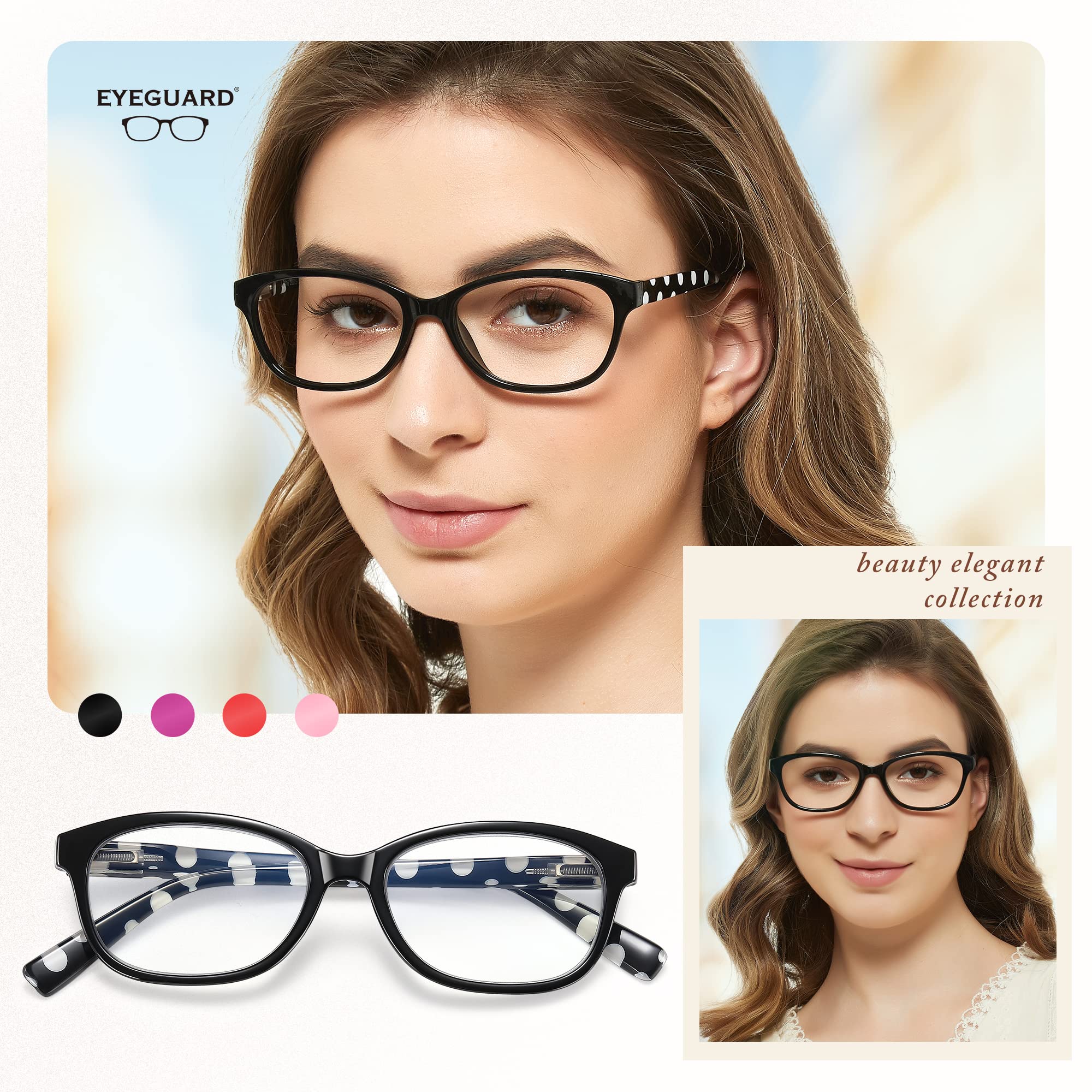 EYEGUARD Polka Dots Fashion Ladies Reading Glasses 4 Pairs Spring Hinge Readers for Women