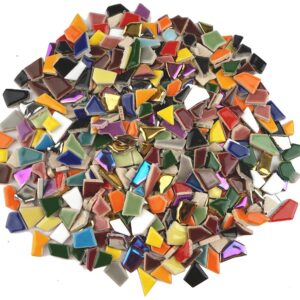 Lanyani Vibrant Broken Ceramic Tiles for Crafts Mosaics,Irregular Polished China Tile Scraps Stained Glass Pieces, Mixed Colors- 2Pounds/0.97 Square Foot