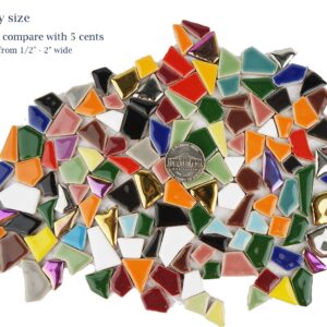 Lanyani Vibrant Broken Ceramic Tiles for Crafts Mosaics,Irregular Polished China Tile Scraps Stained Glass Pieces, Mixed Colors- 2Pounds/0.97 Square Foot