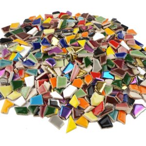 Lanyani Vibrant Broken Ceramic Tiles for Crafts Mosaics,Irregular Polished China Tile Scraps Stained Glass Pieces, Mixed Colors- 2Pounds/0.97 Square Foot