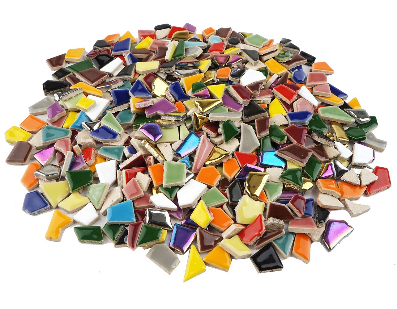 Lanyani Vibrant Broken Ceramic Tiles for Crafts Mosaics,Irregular Polished China Tile Scraps Stained Glass Pieces, Mixed Colors- 2Pounds/0.97 Square Foot