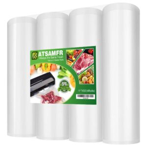 atsamfr (total 200feet)11x50 rolls 4 pack vacuum sealer food bags rolls with bpa free,heavy duty,great for vac storage or sous vide cooking