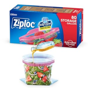 Ziploc Gallon Food Storage Bags, Stay Open Design with Stand-Up Bottom, Easy to Fill, 80 Count